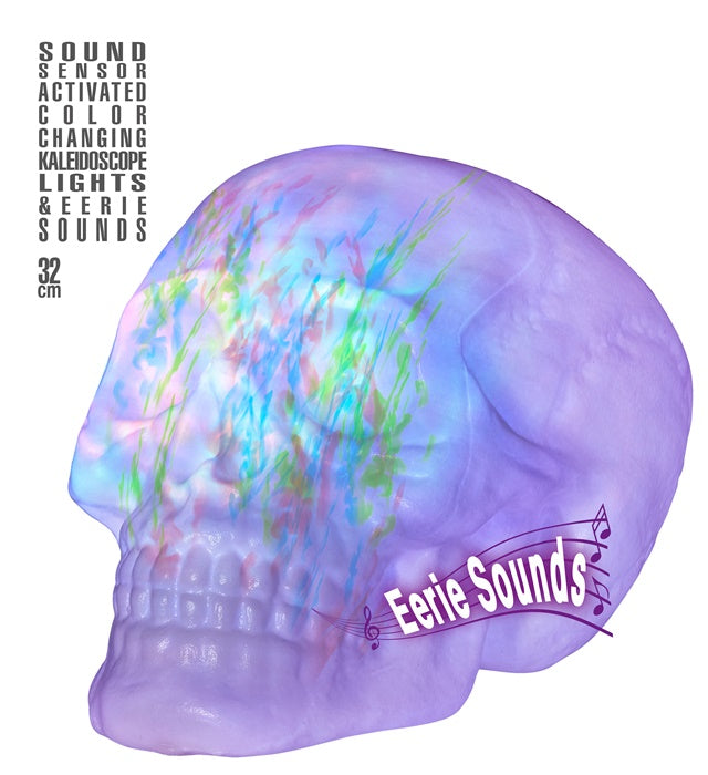Sound Sensor Activated Skull Withcolor Changing Kaleidoscope Lights& Eerie Sounds 32 Cm