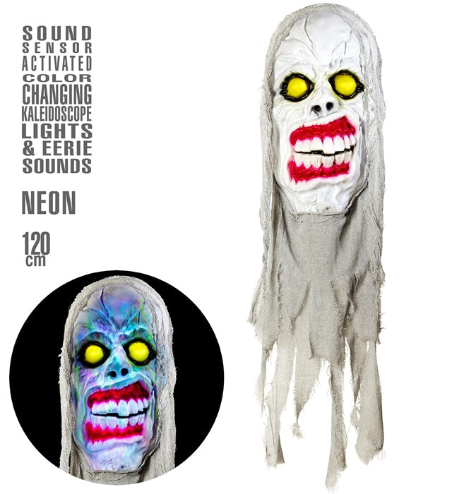 Sound Sensor Activated Neon Hooded Demon With Color Changing Kaleidoscope Lights & Eerie Sounds 120 Cmion