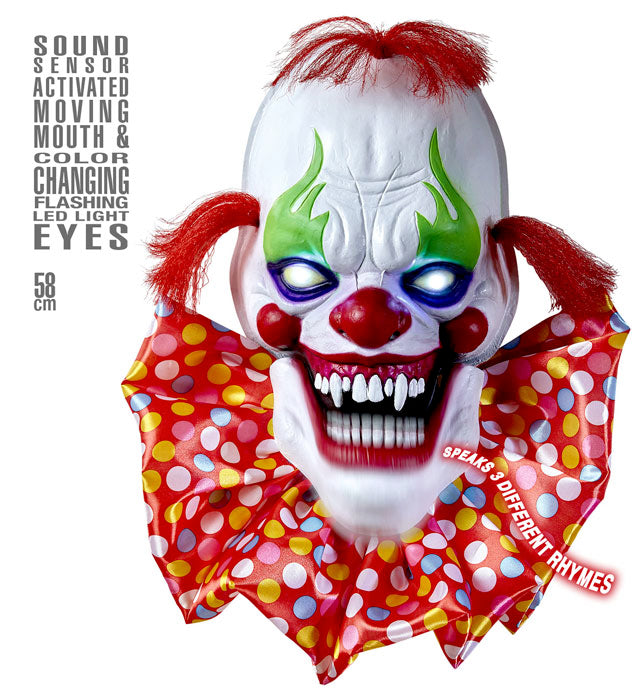 Sound Sensor Activated Talking Horror Clown With Moving Mouth & Flashing Led Light Eyes 58 Cm - Speaks3 Different Rhymes