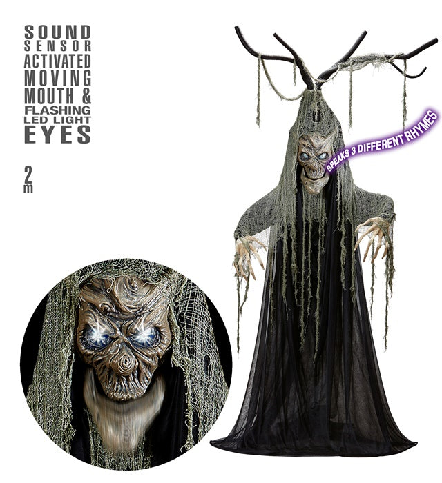 Sound Sensor Activated Talking Haunted Halloween Tree With Moving Mouth & Flashing Led Light Eyes 200 Cm - Speaks 3 Different Rhymes 