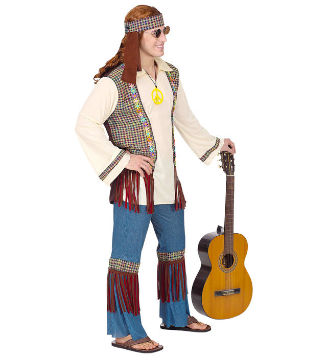 Hippie  Shirt With Vest, Pants, Headband, Necklace 