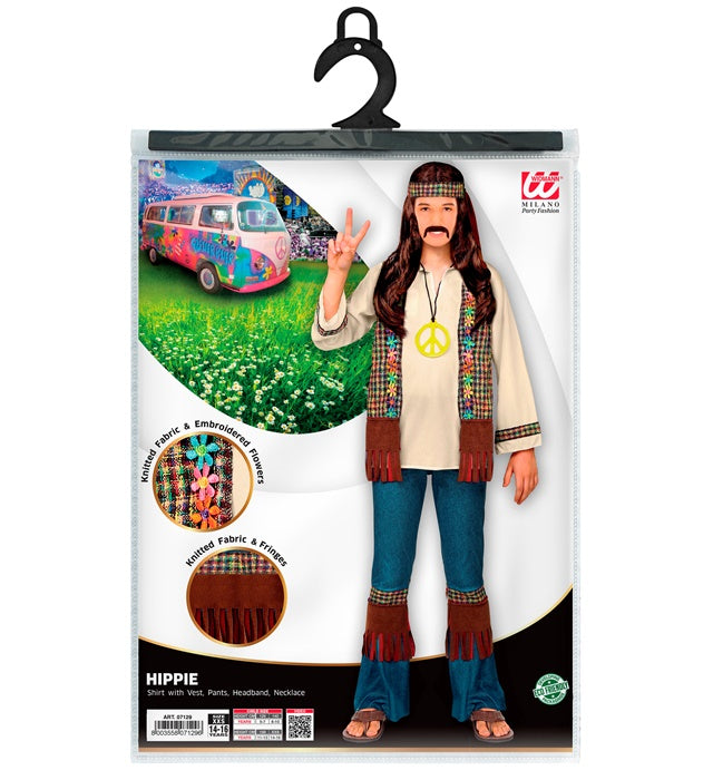 Hippie  Shirt With Vest, Pants, Headband, Necklace 