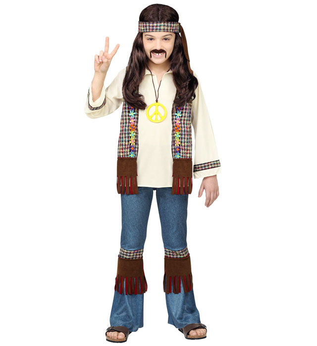 Hippie  Shirt With Vest, Pants, Headband, Necklace 