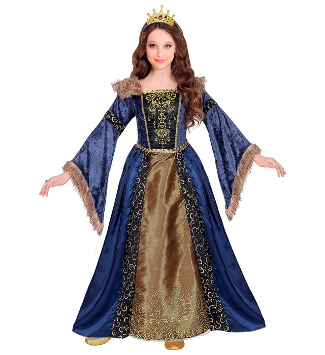 Medieval Queen  Dress With Crinoline Underskirt, Crown 