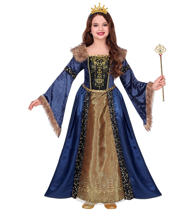 Medieval Queen  Dress With Crinoline Underskirt, Crown 