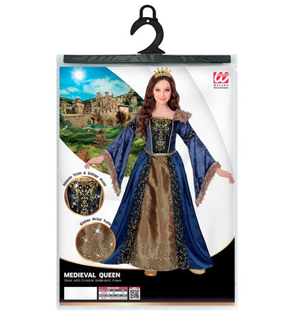 Medieval Queen  Dress With Crinoline Underskirt, Crown 