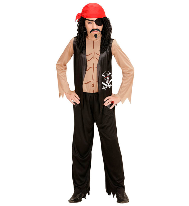 Pirate  Shirt With Vest, Bandana, Eye-Patch 