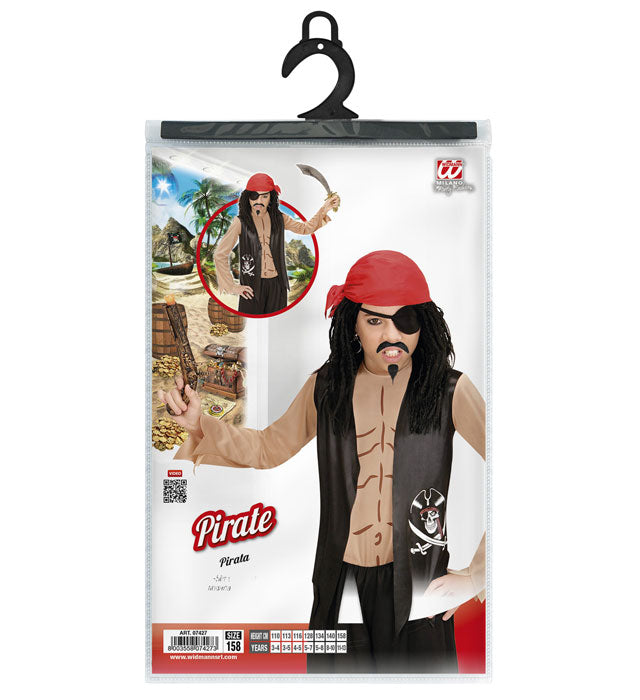 Pirate  Shirt With Vest, Bandana, Eye-Patch 