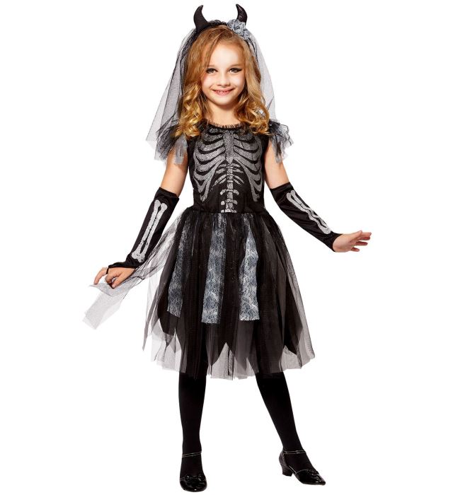 Skeledev Bride  Dress, Fingerless Gloves, Bridal Veil With Horns 