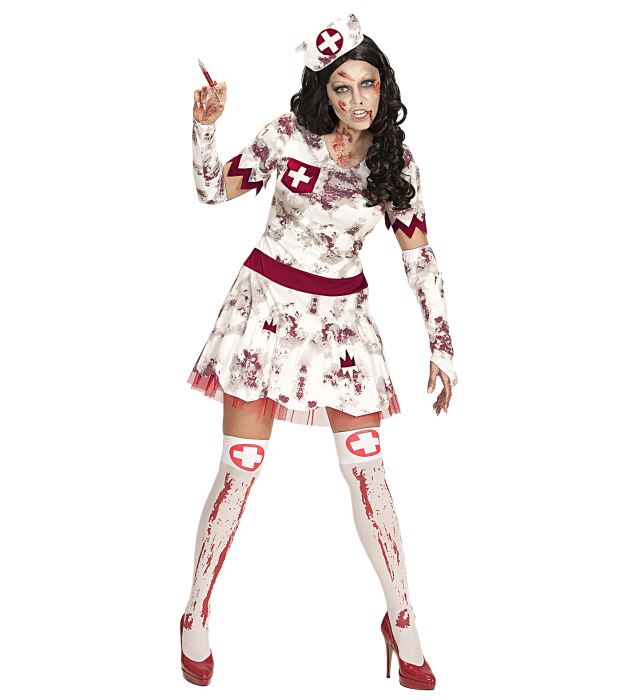 Zombie Nurse  Dress, Fingerless Gloves, Headpiece 