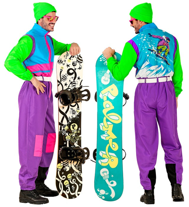 “Neon Purple-Azure-Green Ski Suit  Overalls, Belt 