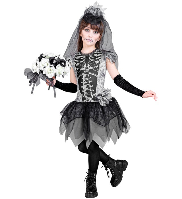 Skelebride  Dress, Fingerless Gloves, Bridal Veil 