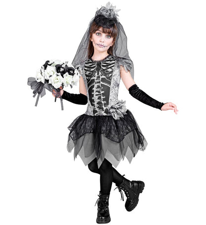 Skelebride  Dress, Fingerless Gloves, Bridal Veil 