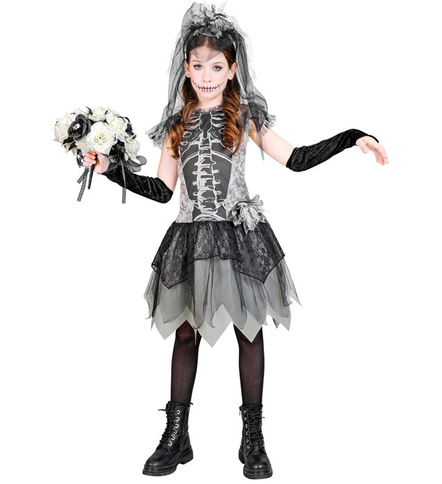 Skelebride  Dress, Fingerless Gloves, Bridal Veil 