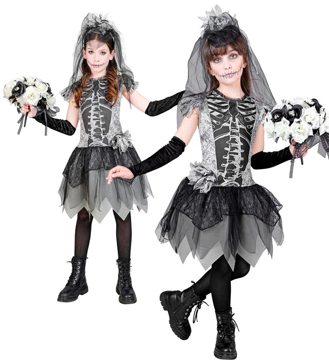 Skelebride  Dress, Fingerless Gloves, Bridal Veil 