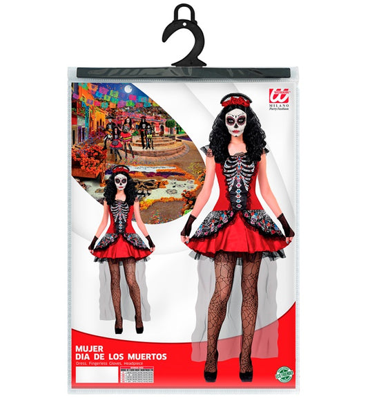 Mujer Dia De Los Muertos  Dress, Fingerless Gloves, Headpiece 