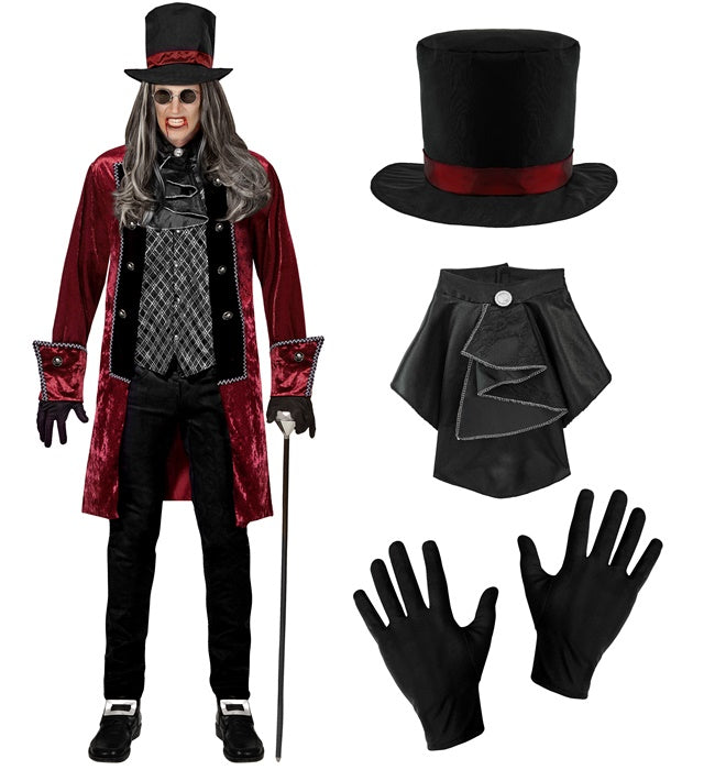 Victorian Vampire  Jacket With Vest, Jabot, Gloves, Hat 