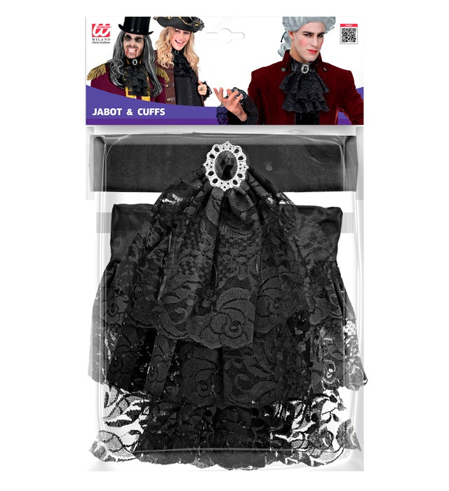 Lace Jabot With Gem & Cuffs