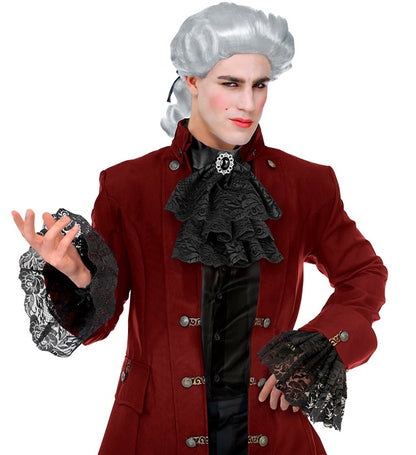 Lace Jabot With Gem & Cuffs