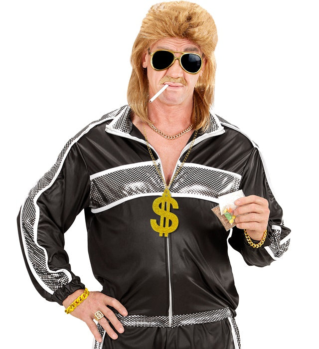 Pimp  Gold Sunglasses,  Gold Dollar Necklace, Gold Bracelet 