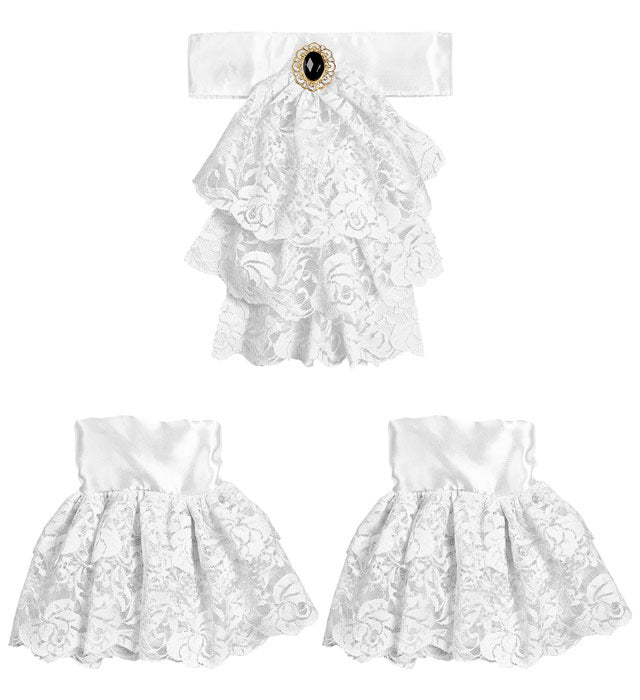 Lace Jabot With Gem & Cuffs