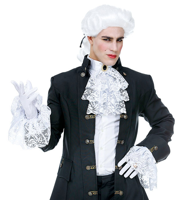 Lace Jabot With Gem & Cuffs