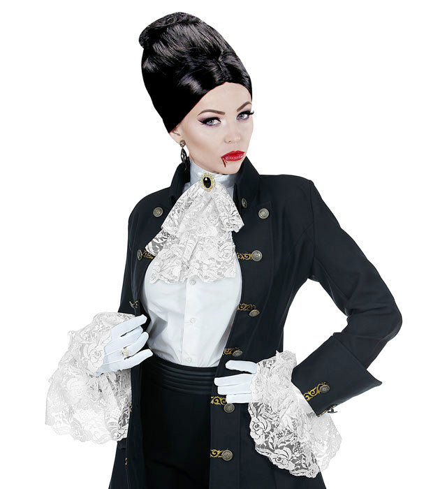 Lace Jabot With Gem & Cuffs