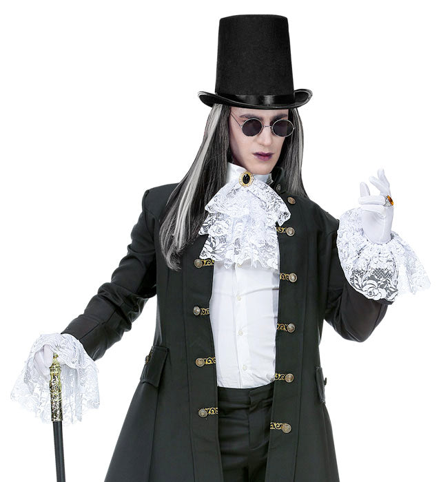 Lace Jabot With Gem & Cuffs