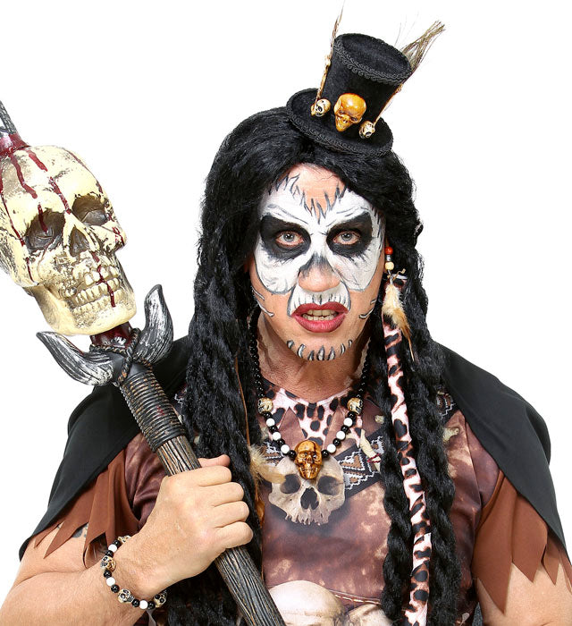 Voodoo Priest  Mini Top Hat, Beaded Skulls Necklace, Beaded Skulls Bracelet 