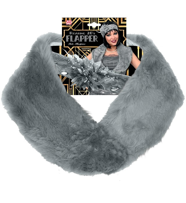 Roaring 20S Flapper  Faux Fur Stole, Lace Headpiece With Flower 