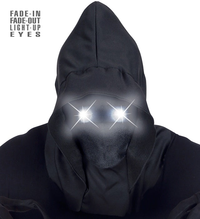 Faceless Hooded Mask With White Fade-In Fade-Out Light-Up Eyes