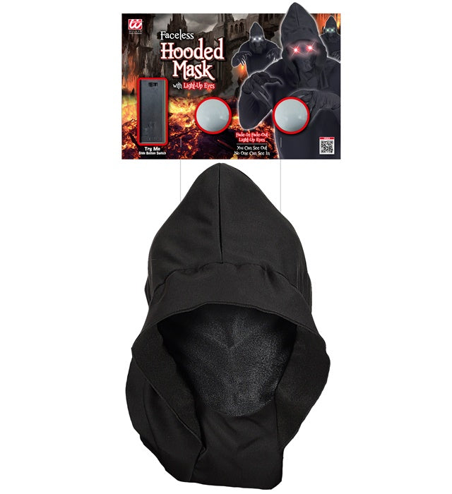 Faceless Hooded Mask With Red Fade-In Fade-Out Light-Up Eyes
