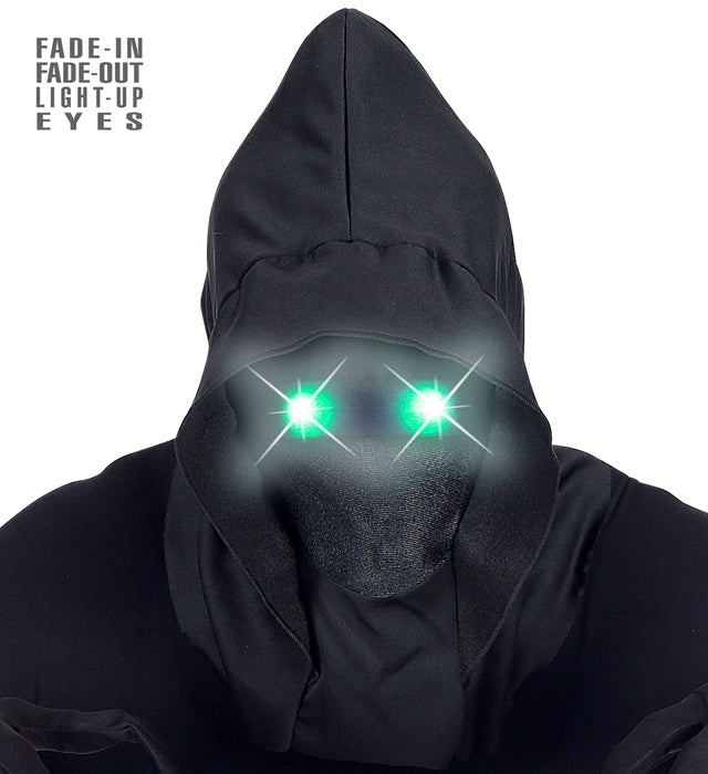 Faceless Hooded Mask With Green Fade-In Fade-Out Light-Up Eyes