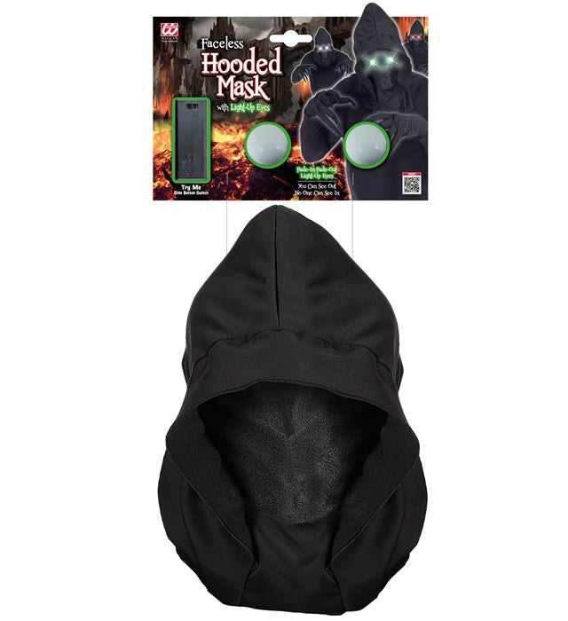 Faceless Hooded Mask With Green Fade-In Fade-Out Light-Up Eyes