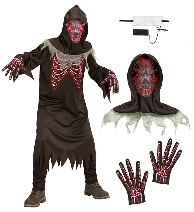 Demon  Robe, Gloves, Hooded Maskwith Fade-In Fade-Out Light-Up Eyes 