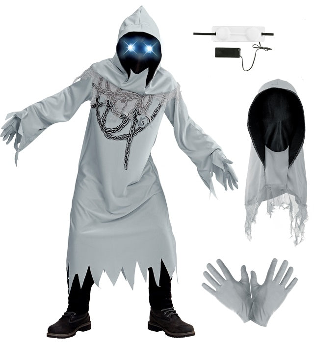 Chained Ghost  Robe, Gloves, Hooded Mask With Fade-In Fade-Out Light-Up Eyes 