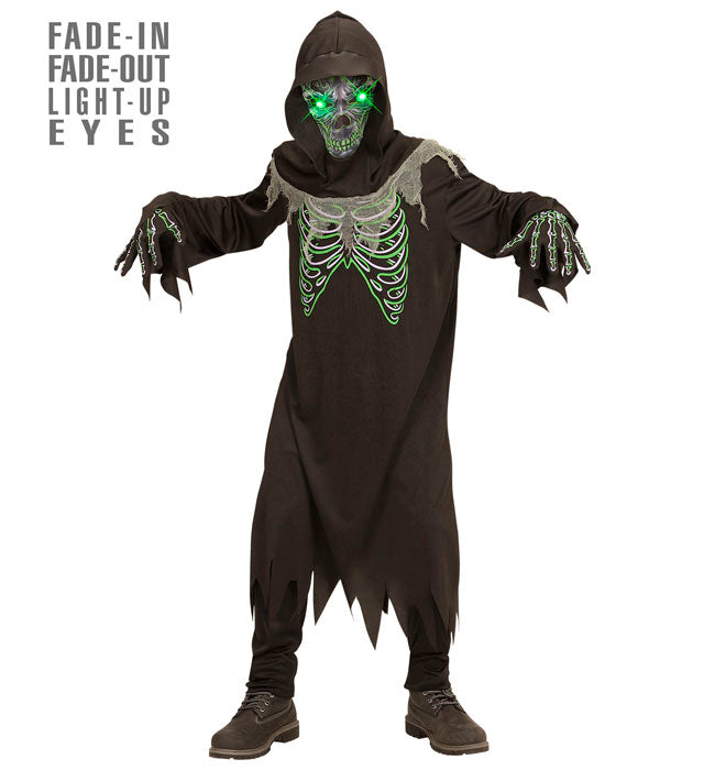 Grim Reaper  Robe, Gloves, Hooded Mask With Fade-In Fade-Out Light-Up Eyes 