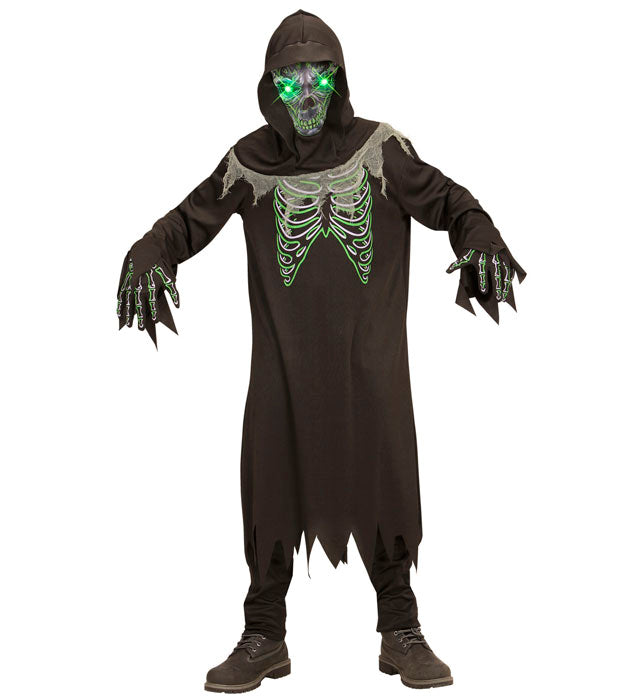 Grim Reaper  Robe, Gloves, Hooded Mask With Fade-In Fade-Out Light-Up Eyes 