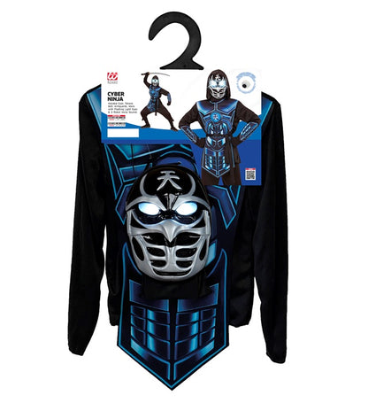 Cyber Ninja  Hooded Coat, Tabard, Belt, Arm Guards, Mask With Flashing Light Eyes & 3 Robot Voice Sounds 