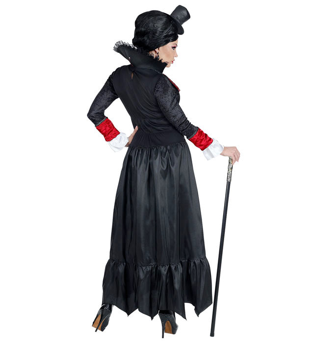 Vampiress  Dress With Long Coat, Choker With Jabot, Mini Top Hat 
