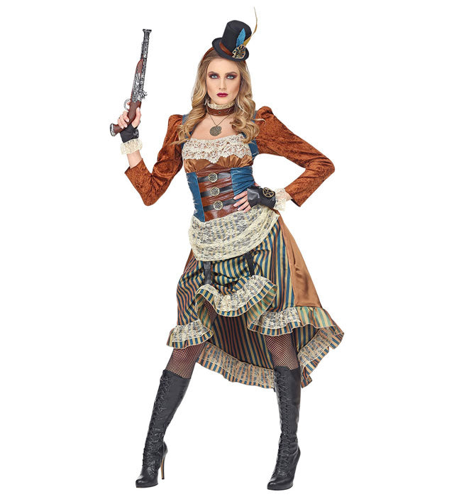 Steampunk  Dress With Choker, Fingerless Gloves, Mini Top Hat 