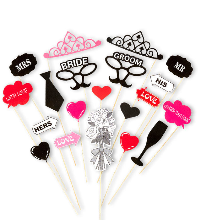 Photo Booth Bride & Groom Accessories 20 Pcs In Window Box