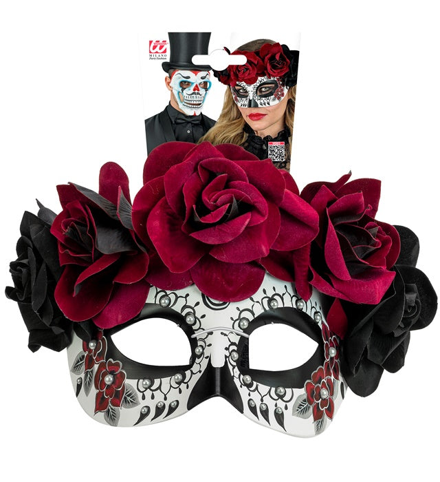Dia De Los Muertos Eyemask With Black & Burgundy Roses