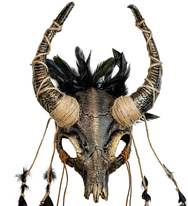 Shaman Bull Skull Mask With Feathers