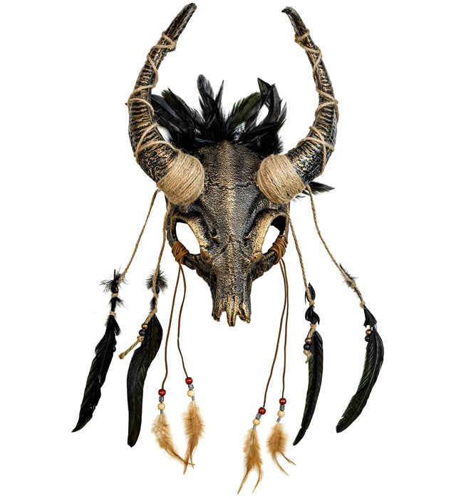 Shaman Bull Skull Mask With Feathers