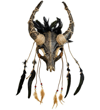 Shaman Bull Skull Mask With Feathers