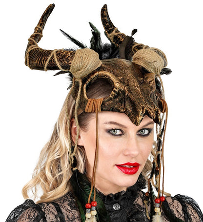Shaman Bull Skull Mask With Feathers