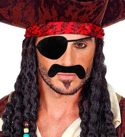 Pirate Moustache & Eye-Patches Adhesive - Black