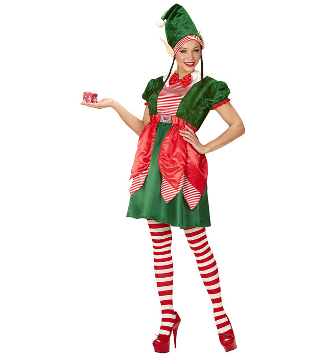 Santa'S Little Helper Elf  Dress, Hat With Ears And Plaits 