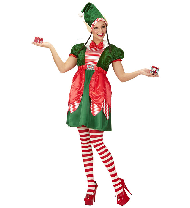 Santa'S Little Helper Elf  Dress, Hat With Ears And Plaits 